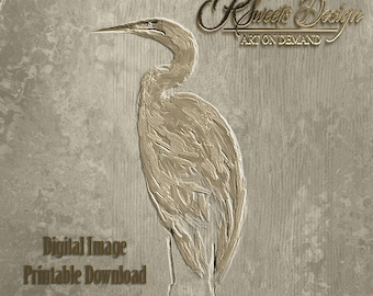 Metal blue heron, wall art, metalic print