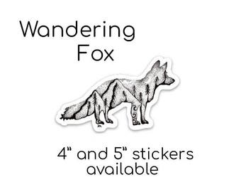 Wandering Fox Sticker 4" Weatherproof and durable, Outdoor sticker, Travel sticker, Wanderlust, Wildlife, Trees Fox silhouette