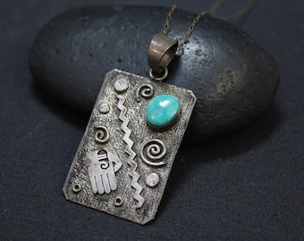 Sterling Silver Native American Symbol Necklace Signed S SKEETS, S Skeets Jewerly, Native American Turquoise Necklace, Navajo Turquoise