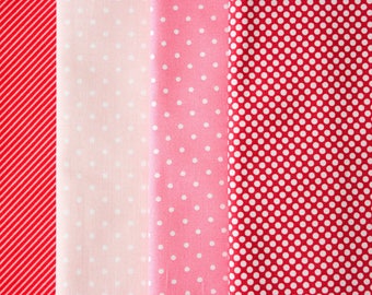 Fabric Bundle Precut 1/2 Yard Each Print 2 Yard Total - Pink Red