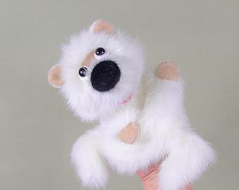 Little white bear. Bibabo. Marionette. Toy on hand. Toy glove. Puppet theatre.