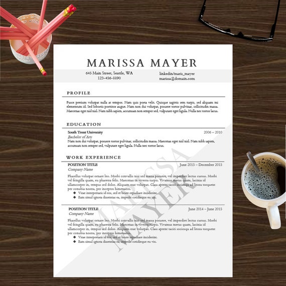 resume template instant digital download cover letter professional resume complete package marissa mayer
