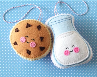 PDF Pattern - Cookie & Milk Felt Pattern, Kawaii Felt Ornament Pattern, Felt Softie Sewing Pattern, Felt Food Pattern