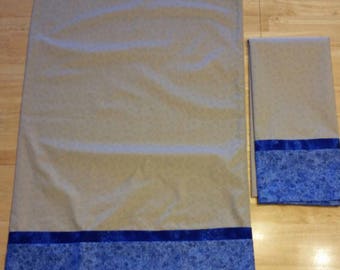 SALE! Pillowcase Pair - Blue/Tan