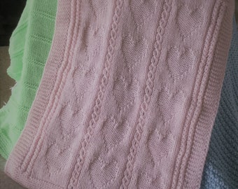 Baby Blanket, Baby Crib Blanket, Pink Baby Blanket, Girl Baby Blanket, Baby Afghan, Hand Knit Baby Blanket, Handmade Blanket, Nursery Decor