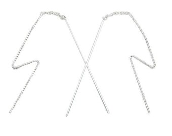 Bead zig zag ear threaders sterling silver thread earrings