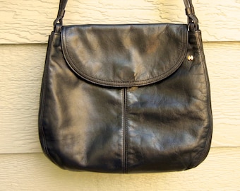 Vintage 80s 'Halston' Slate Blue Leather Shoulder Bag
