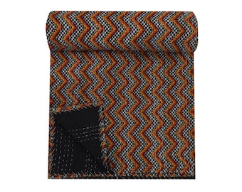 Exclusive Print Kantha Quilt, handmade ethnic Indian throw,Bohemian Bedspread blanket