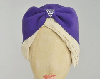 violet felt vintage 1940s style turban with Swarovski diamante