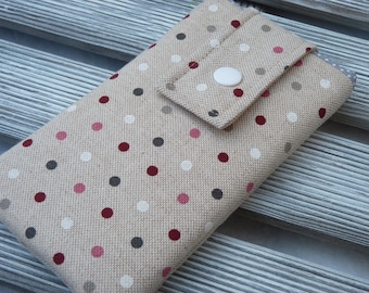 Dots Fabric Smartphone Pouch, Padded phone case, Phone pouch, Fabric phone case, Cell phone cover, gift for her, Women's Phone Sleeve