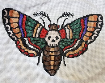 Tattoo inspired moth, completed cross stitch