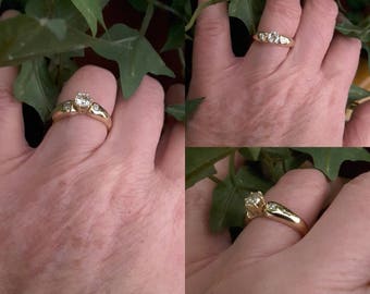 Bague solitaire en or jaune 18 ct accompagné - Bague ancienne or et diamants - Fiançailles- Mariage- Présent - Art deco ring