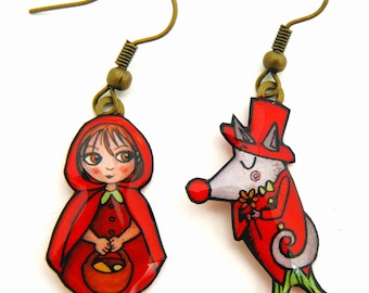 little red riding hood and the wolf earrings