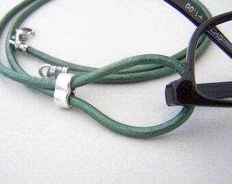 Teal Eyeglass Lanyard, Leather Cord Eyeglasses Loop, 26-36 inchs, Eyeglasses Holder, Eyeglass Necklace, Eyeglass Chain, by Eyewearglamour
