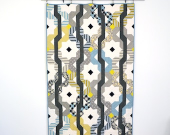 Geometric Quilt, Grey Lap Quilt, Modern Quilt, Grey Modern Quilt, Yellow Quilt, Wedding Quilt