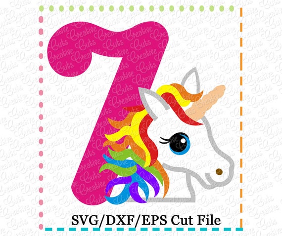 Rainbow Unicorn 7th Birthday SVG Cutting File unicorn svg