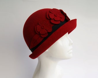 Red Cloche Hat , Womens Cloche Hat
