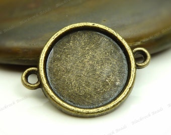 Bulk 30 Cabochon Connector Settings Antique Bronze Tone - Fits 16mm Cab, Round Bezel Trays, Cameo Base, Pendant Blank, 2 Loops - BH20