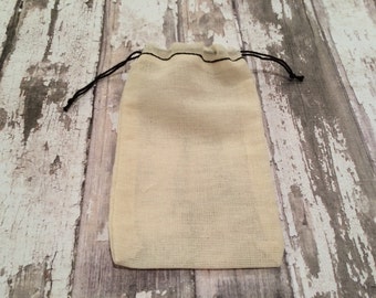 Set of 25 Muslin Double Drawstring Bags, Black Hem, Unprinted Natural Cotton Drawstring Bags, Party Favor, Wedding Favor or Gift Bags.