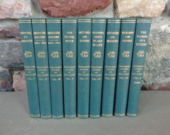 Vintage 1917 Foundation Stones Of Success 9 Volumes Green w/Gold Hardcover Set