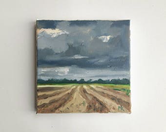original oil painting, landscape painting, small painting, dutch painting, 8x8 painting, oil on canvas, free hipping, little painting