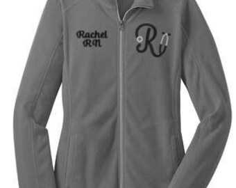 Personalized Letter Stethocsope with Name Full-Zip LADIES Fleece Jacket * Initial Nurse Nursing Medical Womens Microfleece * 8 Colors