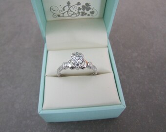 Sterling Silver Claddagh//Clear//Crystal Ring/April//Birthstone//promise ring//wedding ring//engagement//gifts for her//irish ring