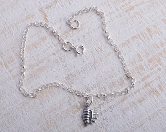 Sterling silver conch shell sea shell charm chain bracelet sterling silver 925 seashell