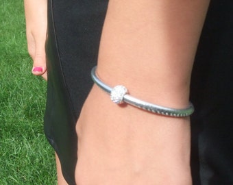 Silver Leather Bangle, Womens Leather Bracelet, Leather Bangle Bracelet, Silver Bracelet, Leather Jewelry, Silver Leather Bracelet