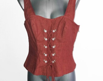 Linen Dirndl Top Corset Oktoberfest Blouse Bavarian