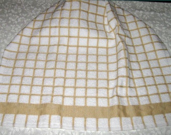 Crochet Kitchen Hanging Towel, white with tan, tan top, better Homes