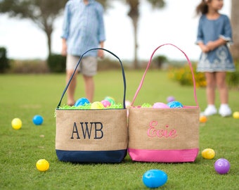 Burlap Easter Basket, Monogrammed Easter Basket, Personalized Easter Basket, Embroidered Easter Basket, Easter Bucket, Easter Basket