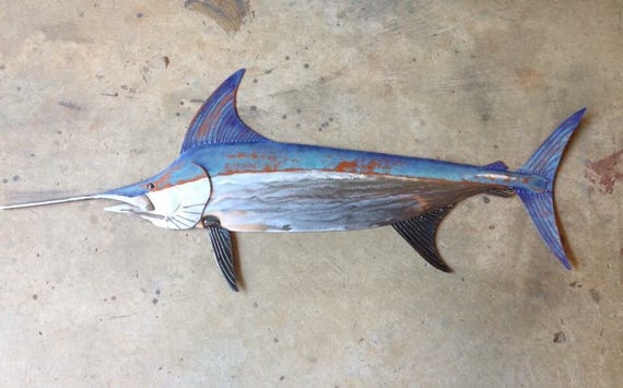 Sword Fish 48in Metal Wall Art Fish sculpture Handmade Beach Coastal Tropical Ocean