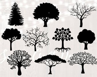 Tree silhouette svg bundle, tree clipart, dxf,png