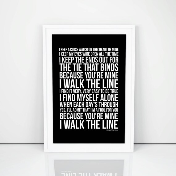 Johnny Cash I Walk The Line Lyrics Poster Printed Wall Artwork Johnny Cash I Walk The Line Lyrics Poster Printed Wall Artwork