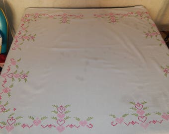 Vintage Small Tablecloth with Hearts