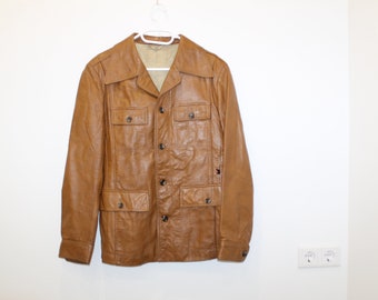 Brown Leather JACKET Coat Biker Moto Flight Aviator Outerwear Leather Brown Caramel Brown BlazerTrench Fitted Jacket Small to Medium Size