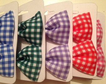 Gingham Hair Bows - school/gingham/green/blue/pink/lilac