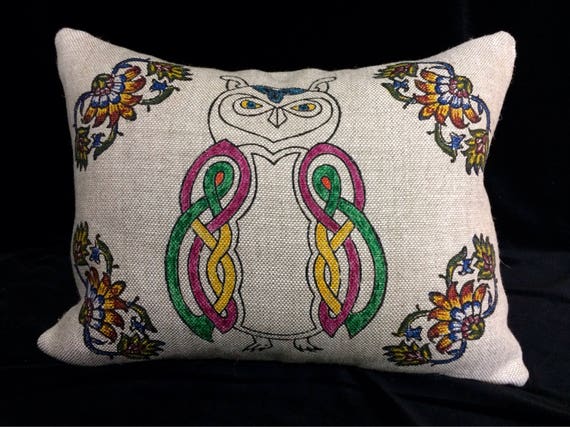 linen owl pillow, modern owl design pillow , block printed linen pillow case , sofa cushion, cushion cover,case dresses, linen throw