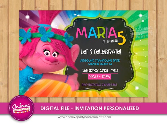 Trolls Birthday Invitation Trolls invitation Trolls Poppy