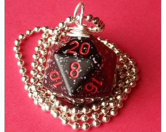 Dungeons and Dragons - D20 Dice Pendant - Space - Black White Red Geek Gamer DnD Role Playing RPG