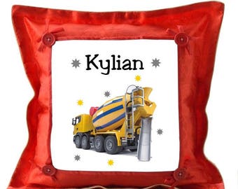 Red truck spinning pillow personalized with name