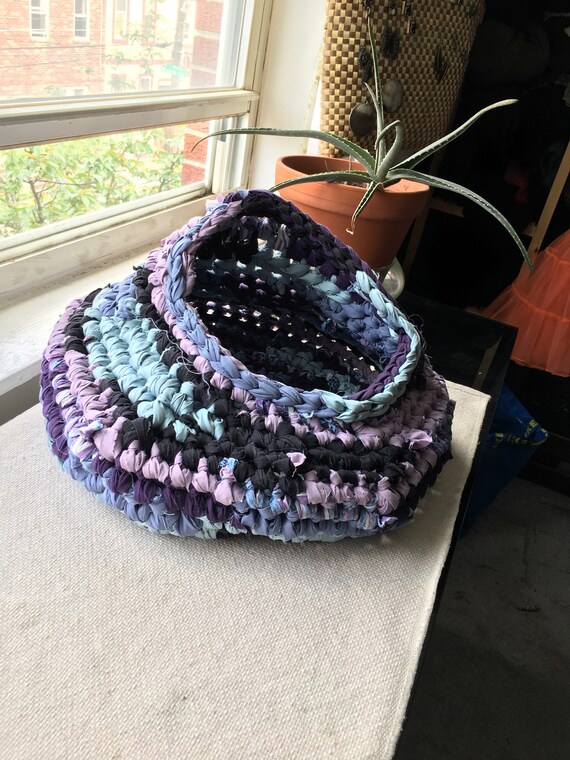 Hand crocheted upcycled rag pet bed cat small dog