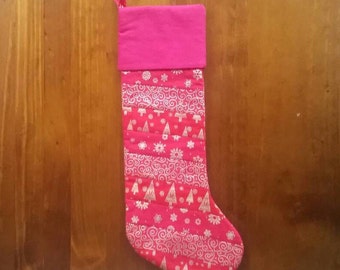 Quilted Christmas Stocking - Red and Gold