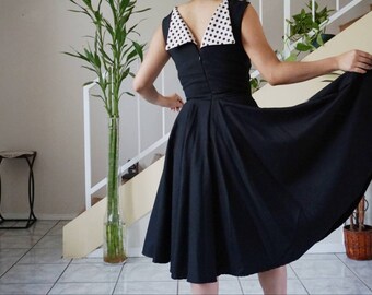 1960s little black dress / polka dot dress