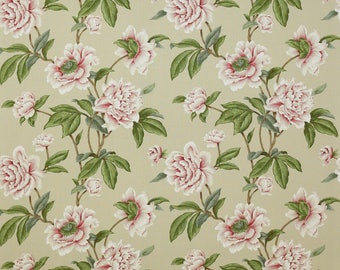 COLEFAX & FOWLER SHABBY Giselle Peonies Linen Fabric 10 Yards Pink Green
