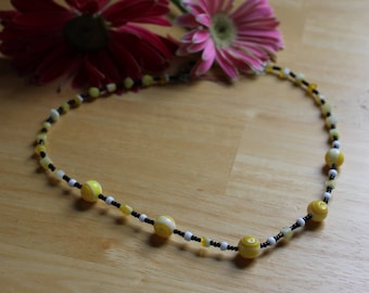 OOAK Yellow and Black Beaded Necklace