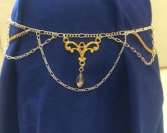 Adjustable Two-Tone Chain Headpiece with Swarovsky Accent Crystal