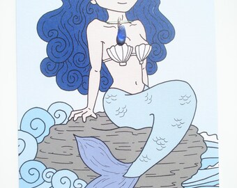Seaham Sea Glass Cobalt Blue Pure Mermaids Tear Pendant - with mermaid gift card (MerP05) - from Seaham beach, UK