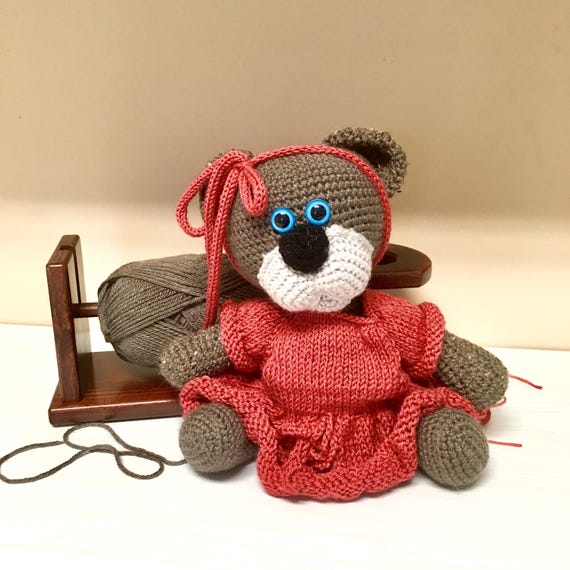 Crochet Teddy bear Amigurumi Kids Home decor Baby shower gift ideas Toys for Girls Teddy in pink dress with blue eyes